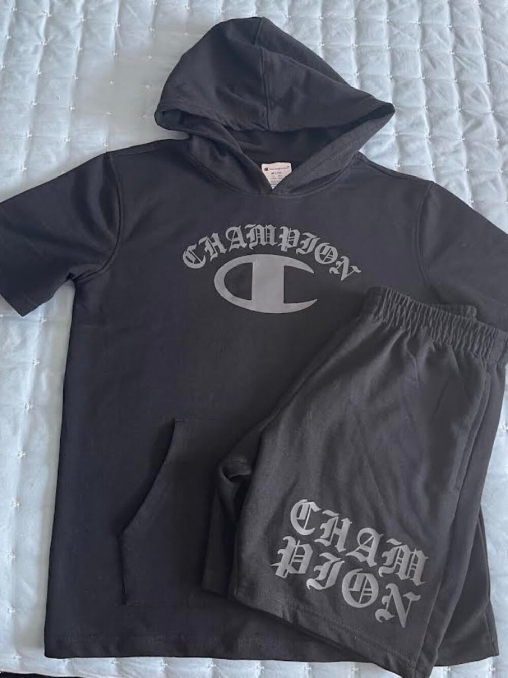 Champion Boys 2-Piece Hoodie & Shorts Set Size 10 Black Athletic Outfit